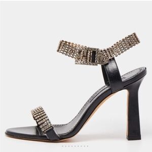 MANOLO BLAHNIK | Bashifa Black Leather Jewel Ankle Bracelet Strap Sandal US 6